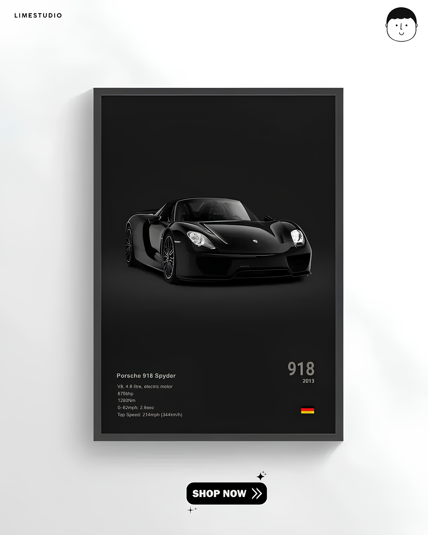 Porche 918 spyder 4k wall poster / frame