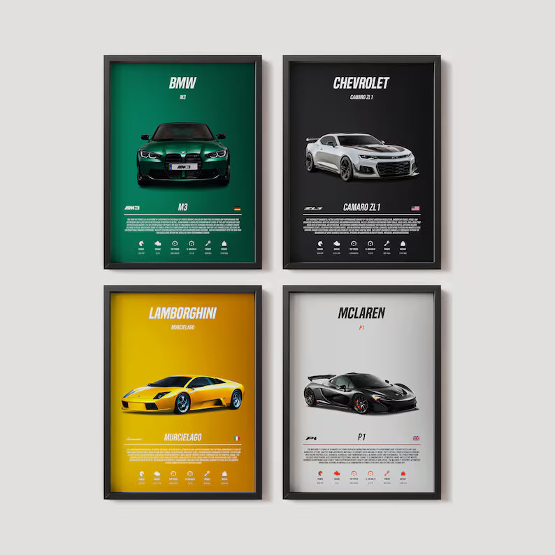 Cars 4k exclusive set poster / frames