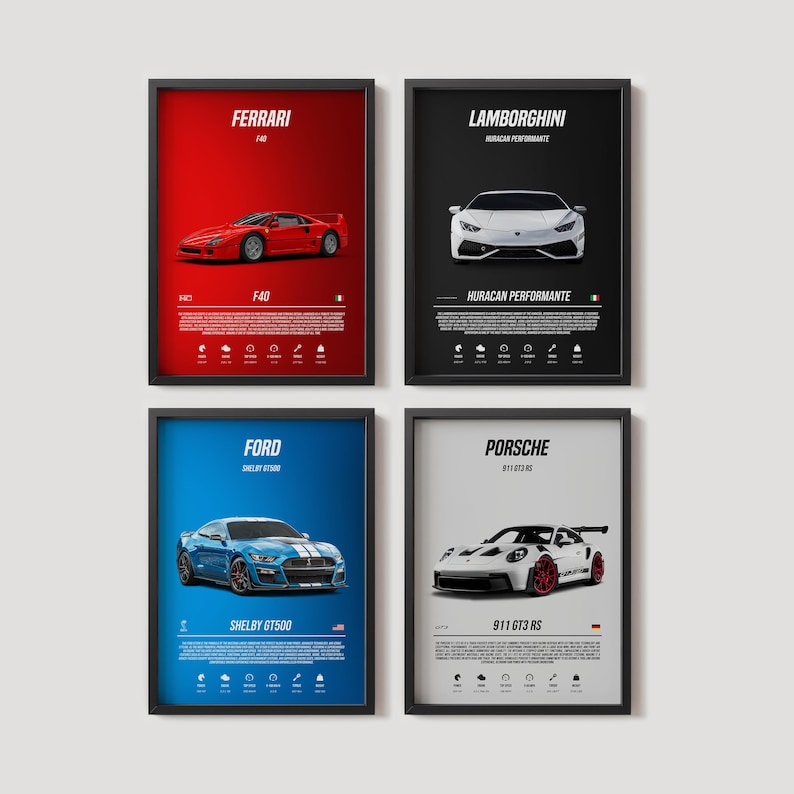 Cars 4k exclusive set poster / frames