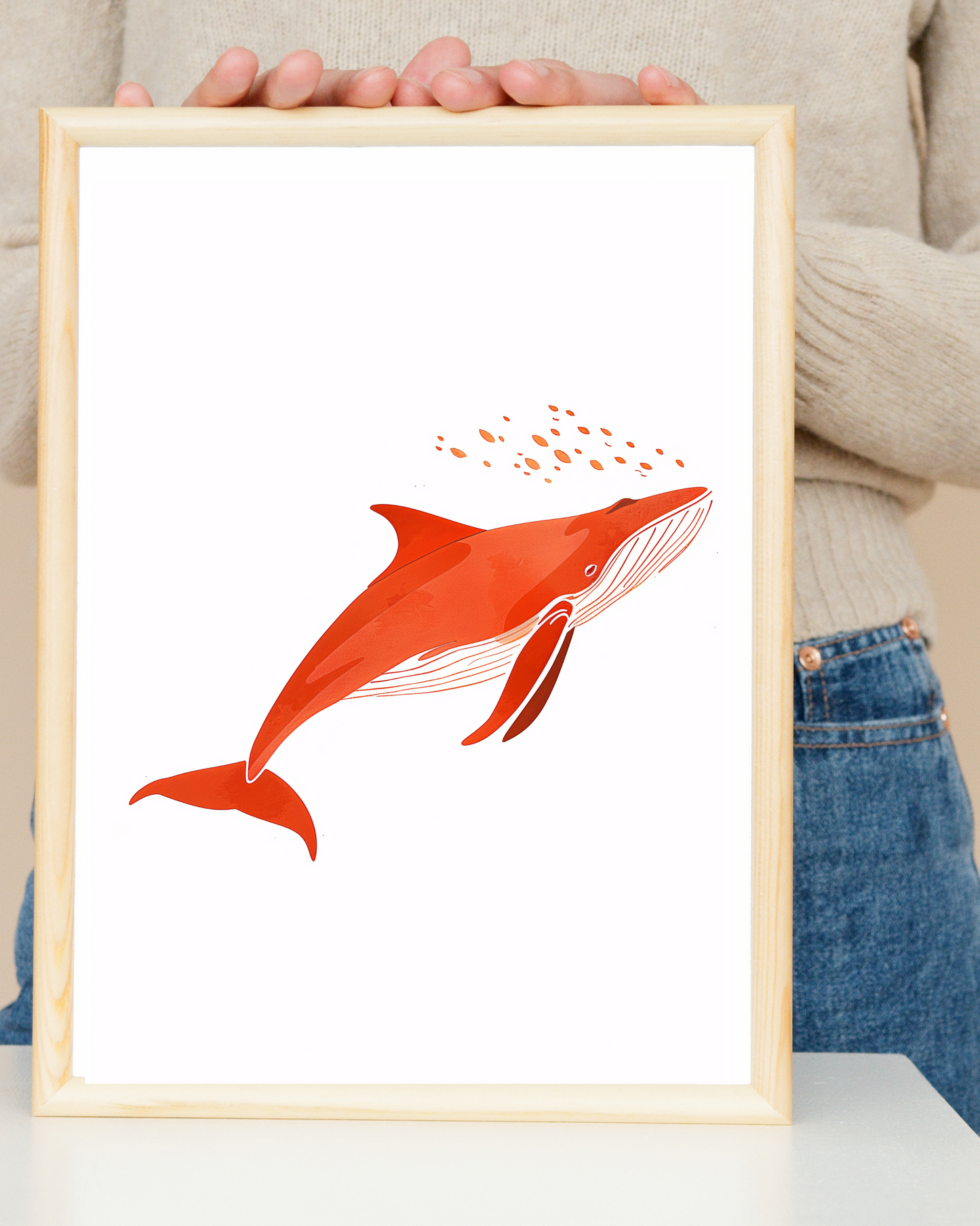 RED WHALE 4K WALL ART  POSTER / FRAME