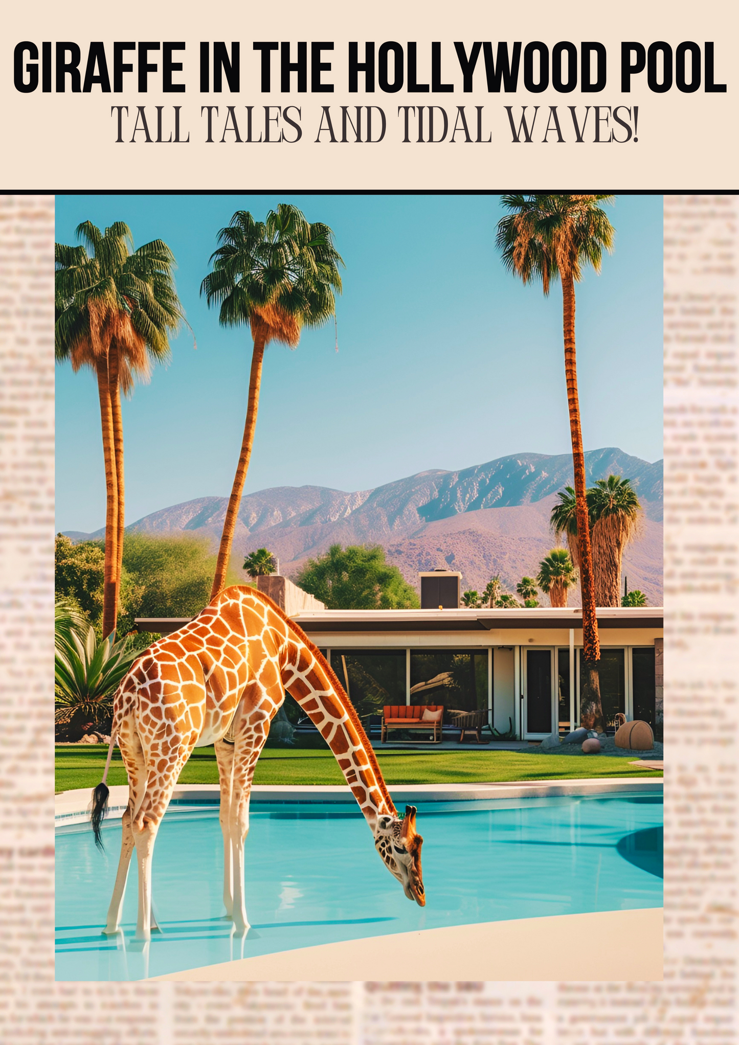 GIRAFFE IN THE HOLLYWOOD POOL 4K POSTER