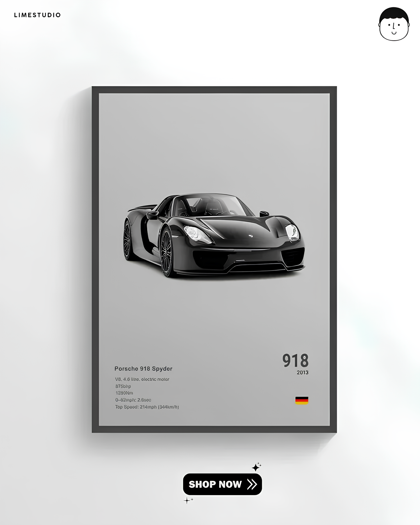 Porche 918 spyder 4k wall poster / frame