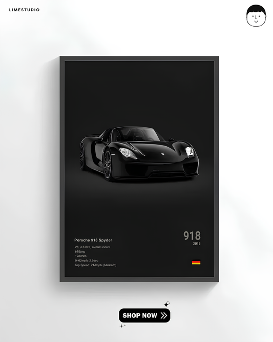 Porche 918 spyder 4k wall poster / frame